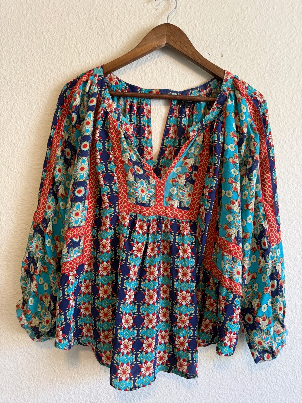 Tolani Turquoise Floral Print Silk Blouse-size M - Picture 2 of 10